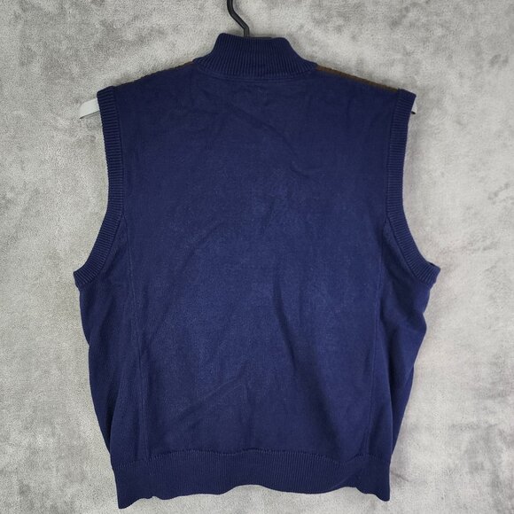 Mens Chaps Blue Knitted Vest Jacket Brown Suede Accents Full Zip Sleeveless XXL - Picture 7 of 10